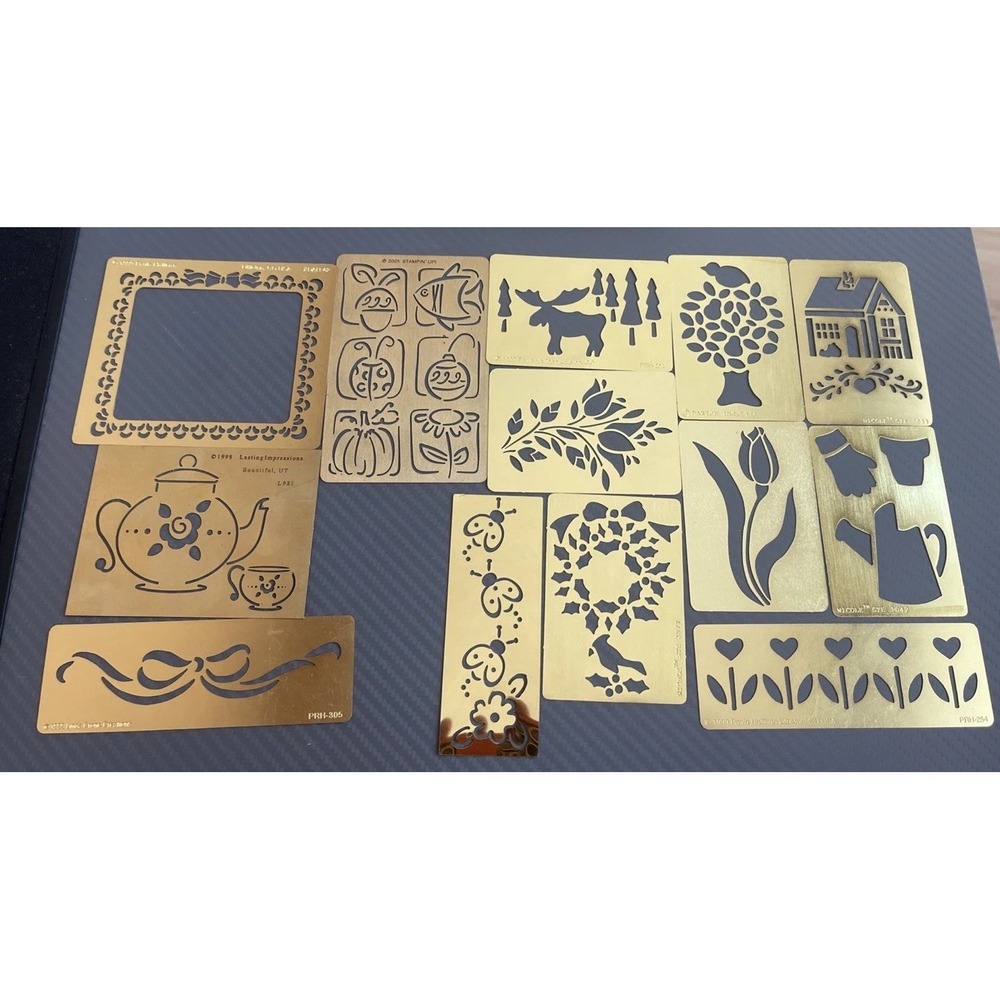 Vintage Lot of 13 Brass Embossing Die Stencil Cutting Mixed Makers
